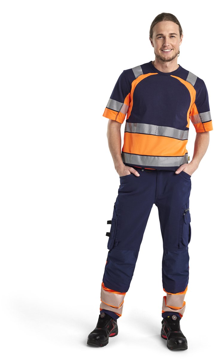 Blåkläder werkbroek met 4-weg stretch zonder spijkerzakken 11931642 | Marineblauw/Oranje | Maat 60 - 7330509842058