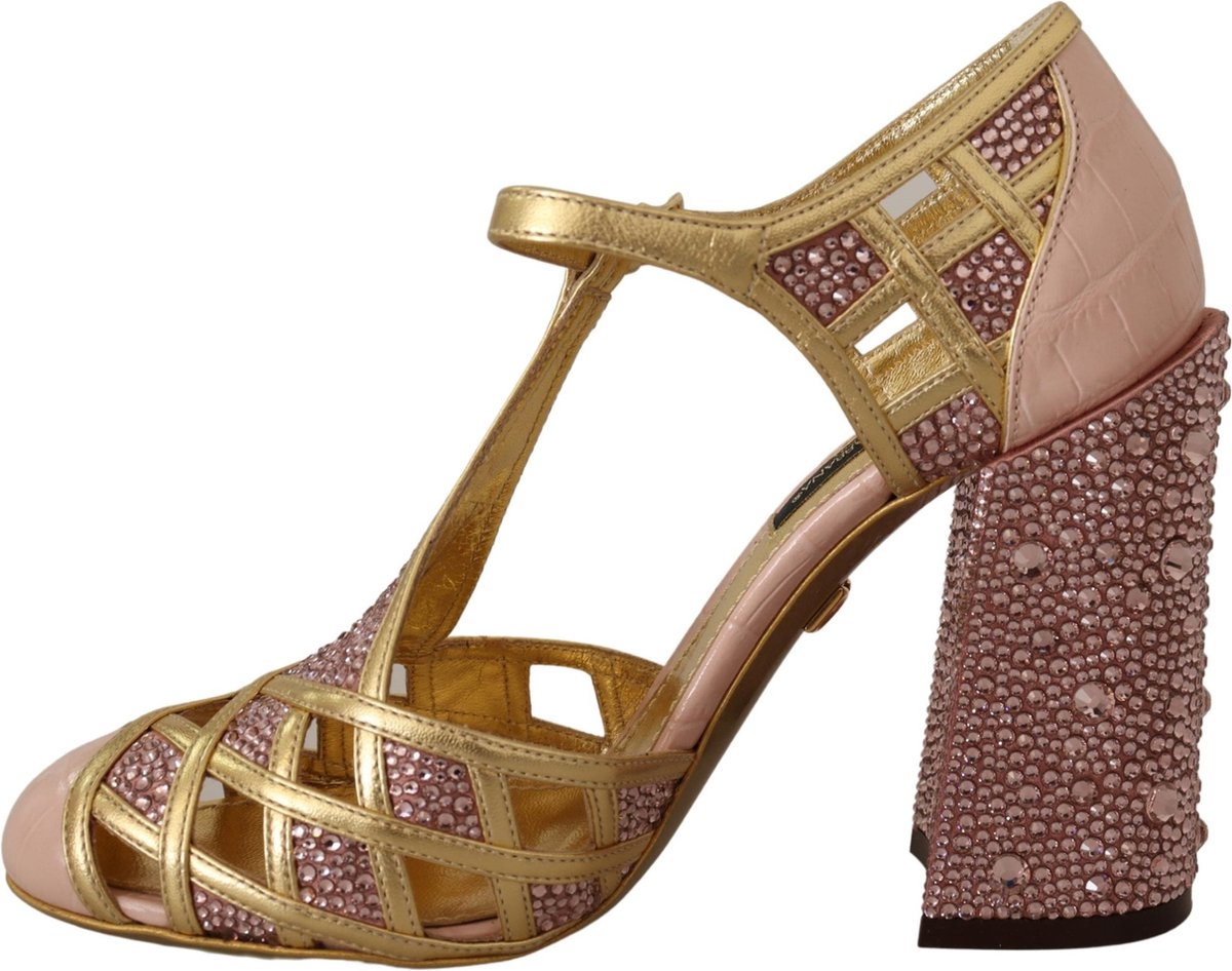 Kristallen Tstrap Pumps Goud Roze