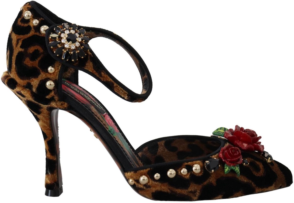 Leopard Velours Pumps met Roze Detail