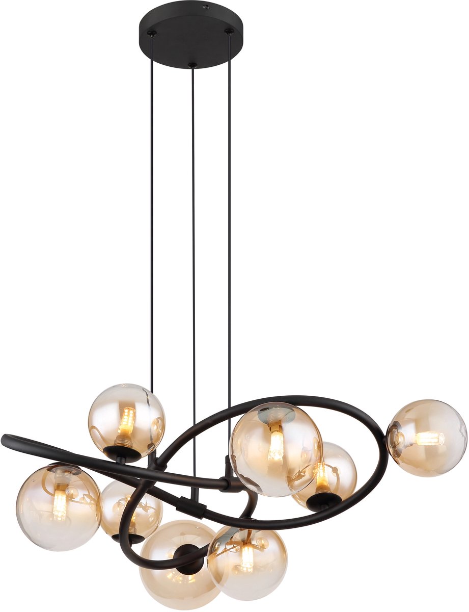 Globo - hanglamp - Tuberius - messing zwart - glas metaal - Ø 65cm - G9 - 56141-8H