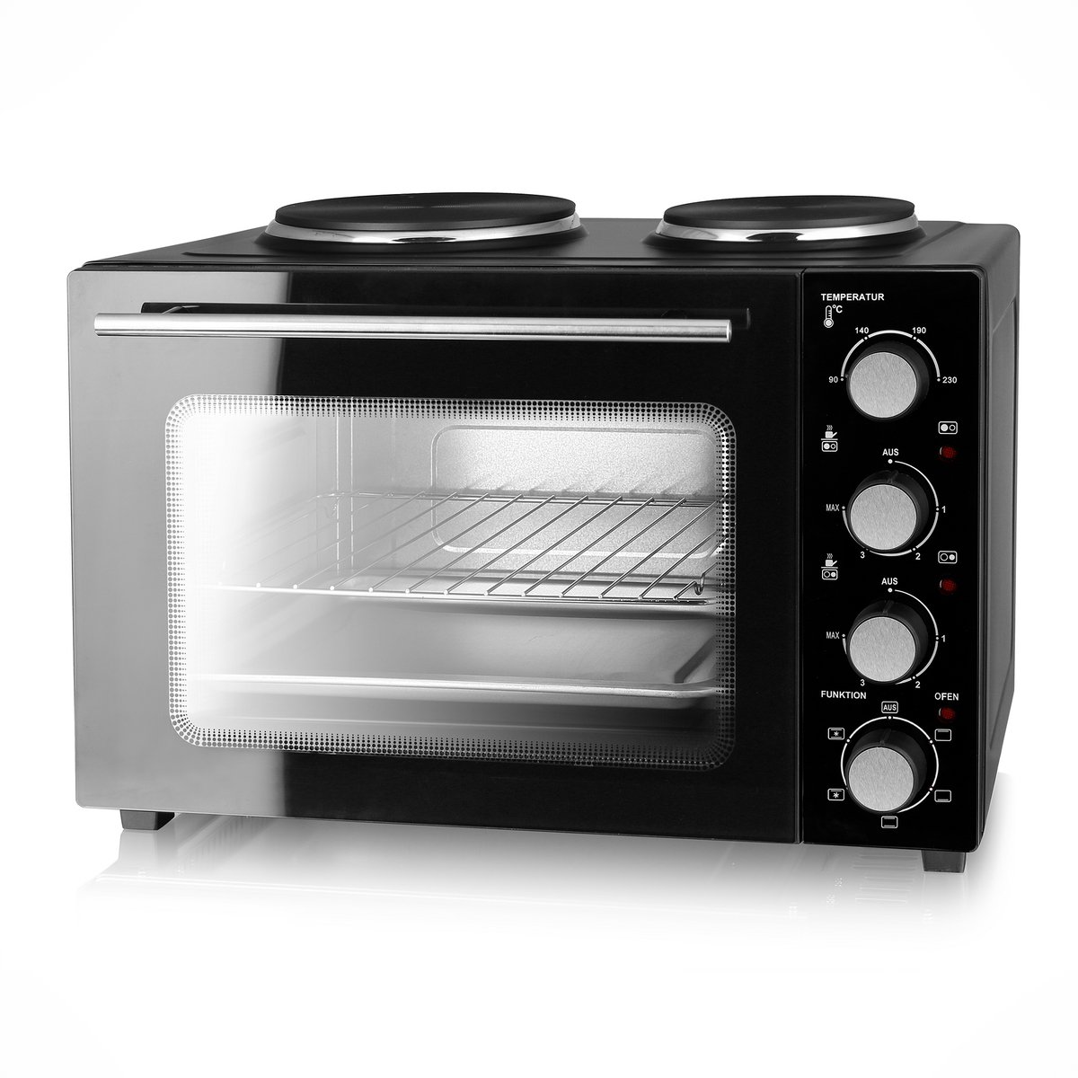 EMERIO MO-125236.4 Mini-oven Heteluchtfunctie, Incl. kookplaat, Grillfunctie, Met kookfunctie, Multifunctioneel, Kijkvenster, Convectiefunctie