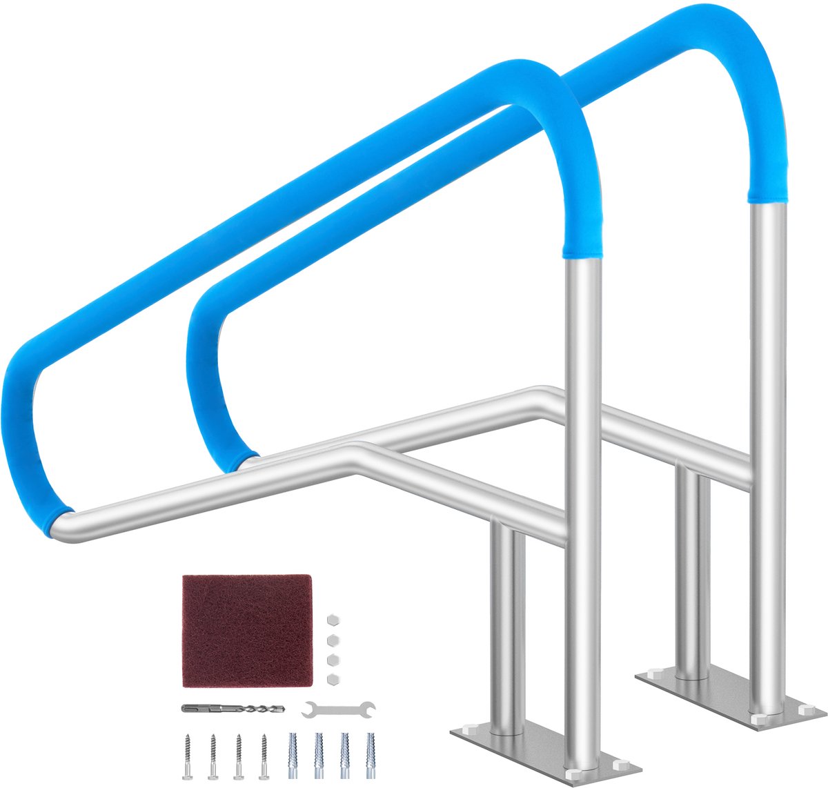 VEVOR zwembadleuning, 2 stuks, 1395 x 810 x 100 mm, zwembadinstap, roestvrij staal met voetplaat voor binnen- en buitenbaden, instaphulp, roestvrije handgreep met handgreepafdekking en accessoires voor spa's