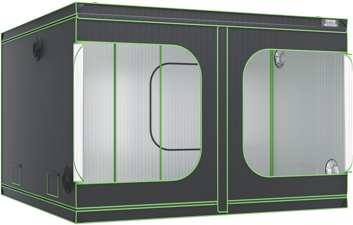 VEVOR Growbox 305 x 305 x 203 cm Kas gemaakt van 19 mm stalen frame en 600D Oxford-stof Kweektent Draagvermogen van 60 kg Kweekkast Geschikt voor 400 W kweeklamp Binnenkweektent