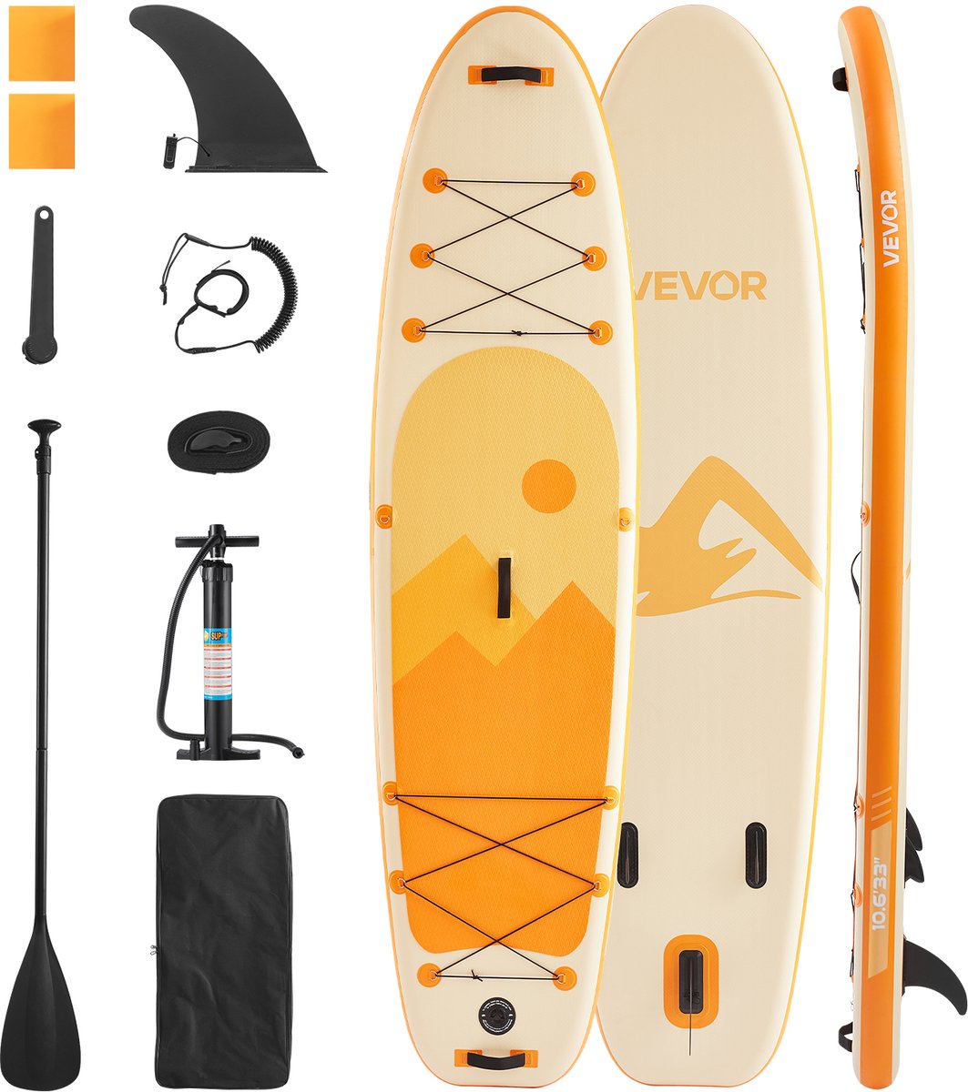 VEVOR Opblaasbaar Stand Up Paddle Board (323 x 83,8 x 15,2 cm) Paddleboard, complete set inclusief pomp, peddelvin, rugzak, enkelriem, antislip dek voor tieners en volwassenen
