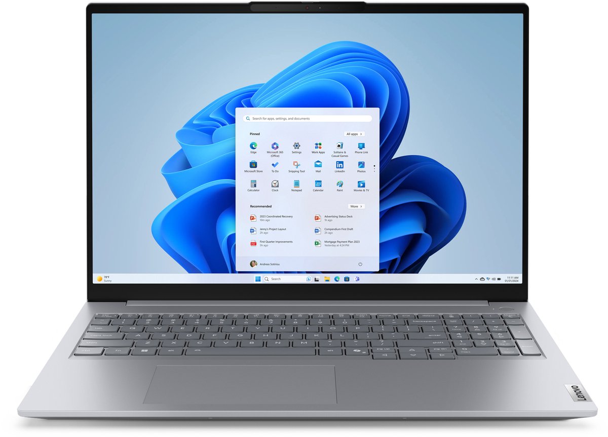 Lenovo ThinkBook 16 G8 IRL Intel Core 7 240H Laptop 40,6 cm (16") WUXGA 16 GB DDR5-SDRAM 512 GB SSD Wi-Fi 6E (802.11ax) Windows 11 Pro Engels Grijs