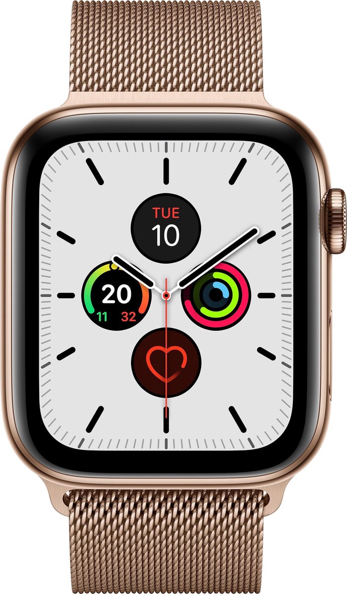 Apple Watch Series 5 (2019) | 44 mm | Roestvrij staal | GPS + Cellular | goud | Milanees bandje goud