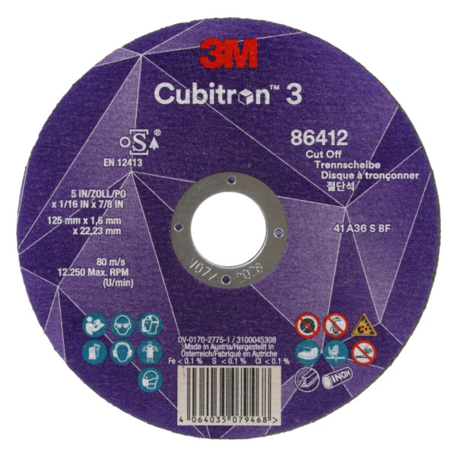 3M Cubitron 3 Doorslijpschijf - 180mm X 2,5mm X 22,23mm - K36 - T42 (25 Stuks)