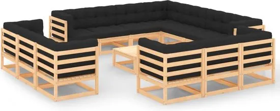 14-delige Loungeset met antracietkleurige kussens grenenhout