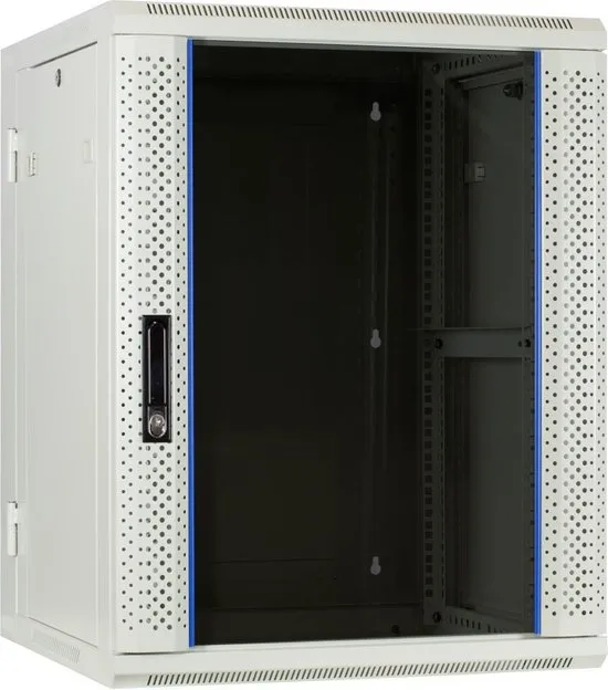 15U witte wandkast (kantelbaar) met glazen deur 600x600x770mm