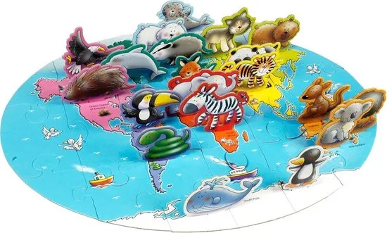 3D Vloerpuzzel Werelddieren - puzzels voor kinderen - 38 puzzelstukjes - 50 X 40 CM