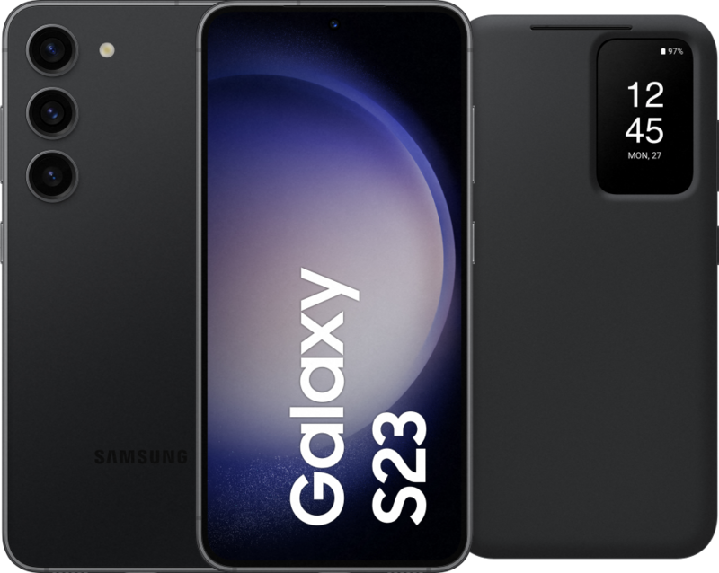 Samsung Galaxy S23 128GB Zwart 5G + Clear View Book Case Zwart