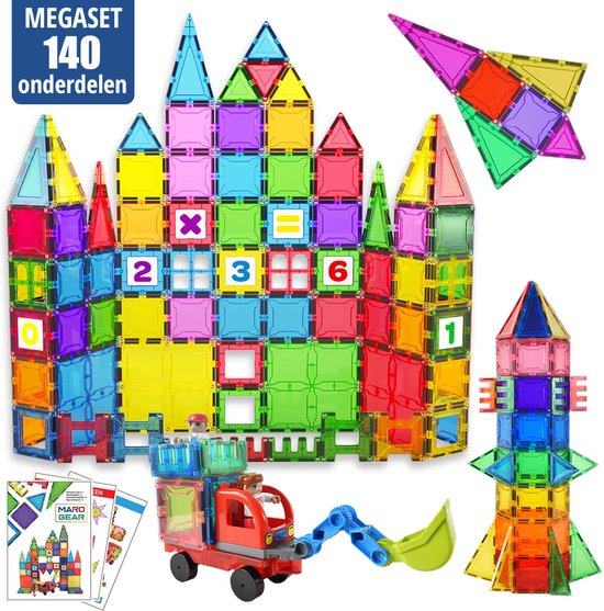 Mega pakket magnetisch speelgoed – 140 onderdelen - Magnetische bouwblokken - Montessori speelgoed geschikt voor Magna Tiles en Coblo