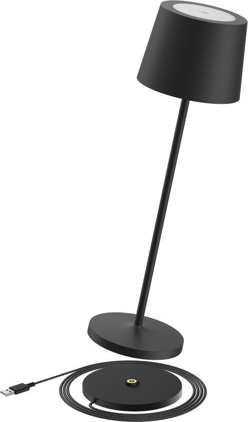 Ozocozy Breakfast at Tiffany's - Tafellamp - Tafellamp slaapkamer - Tafellamp Oplaadbaar - Zwart - Spatwaterdicht (IP54) - Bureaulamp Snoerloos - Dimbare LED Lamp - Oplaadstation - Terraslamp - 38,5 cm x Ø11,4 cm