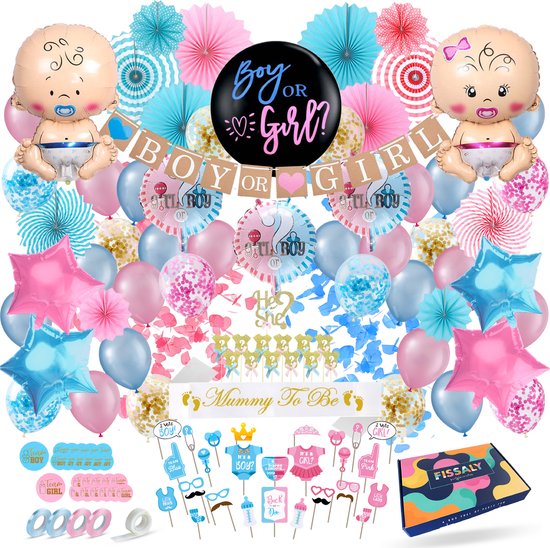 Fissaly® 130 Stuks Gender Reveal Baby Shower Ballonnen Decoratie Feestpakket – Geslachtsbepaling & Babyshower