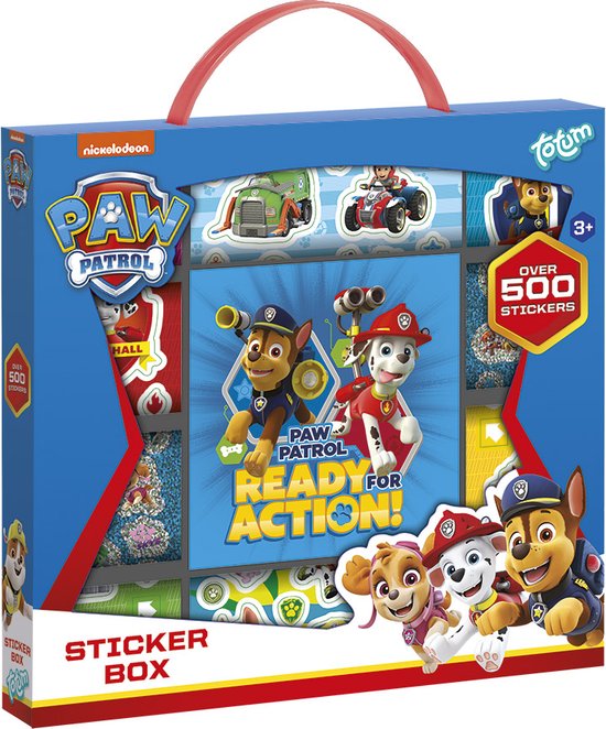 PAW Patrol Stickers Totum sticker box 500+ met 12 rollen stickers inclusief plak- en tekenboekje