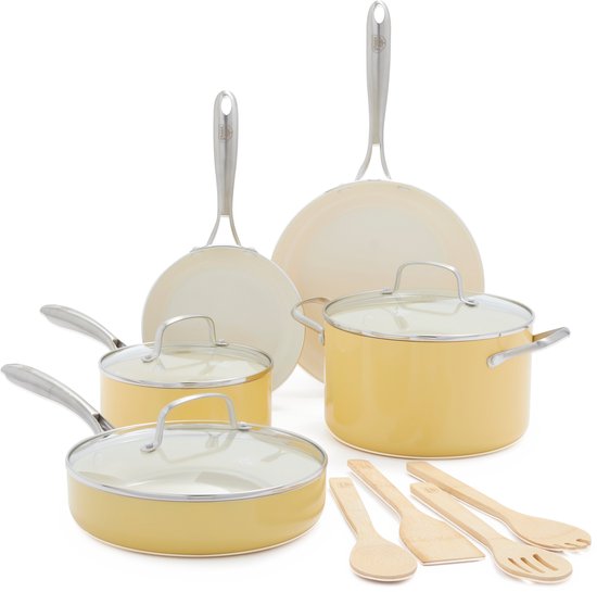 GreenLife Artisan Geel 12-delige pannenset - inductie - anti-aanbak - PFAS-vrij