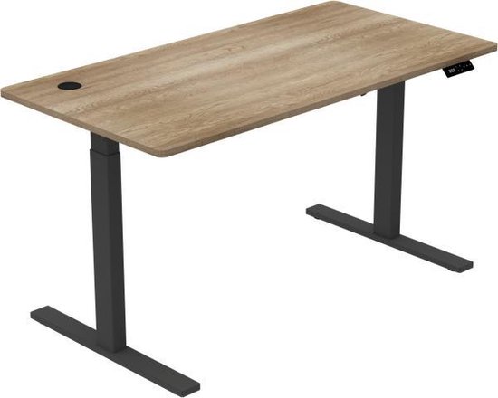 Zit Sta Bureau Elektrisch Verstelbaar | 140x70 | zwart- grijs eiken | met geheugenfunctie