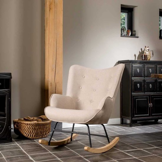 Schommelstoel Mama - Beige stof - Hout en staal