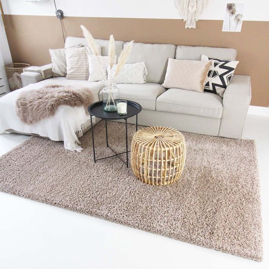 Hoogpolig vloerkleed shaggy Trend effen - beige 300x400 cm