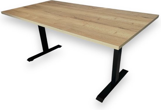 Elektrisch zit sta bureau premium – halifax natuur eiken – zwart onderstel – met memory functie en USB oplaadmogelijkheid – 160 x 80 – NIEUW