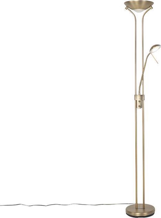 QAZQA diva - Klassieke LED Dimbare Vloerlamp | Staande Lamp met Dimmer met leeslamp - 1 lichts - H 1800 mm - Brons - Woonkamer | Slaapkamer | Keuken