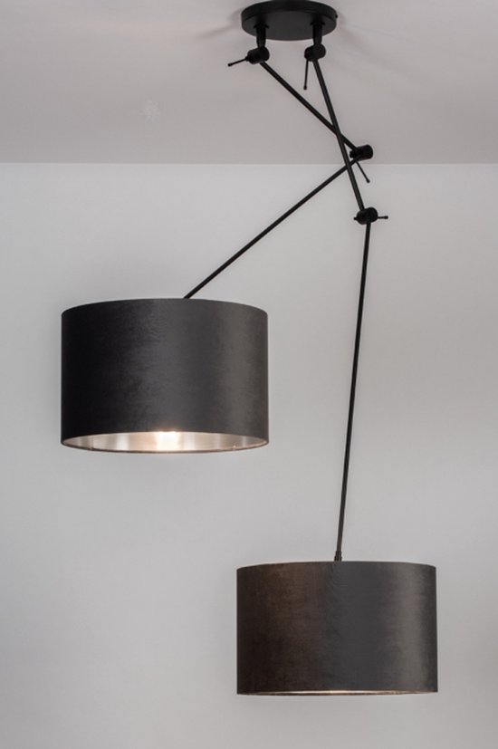 Lumidora Hanglamp 30924 - 2 Lichts - E27 - Zwart - Grijs - Zilver -oud zilver - Antraciet donkergrijs - Metaal
