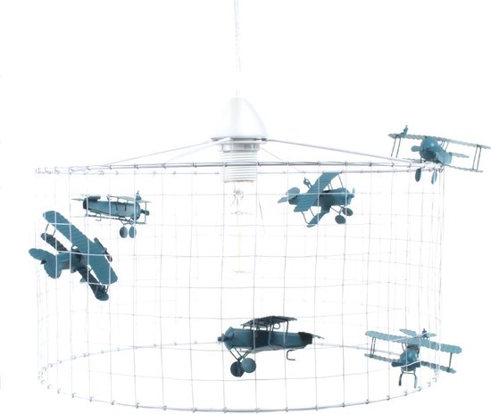 Vliegtuiglamp Hanglamp-Kinderkamer-Babykamer-Speelkamer-Petrol Blauw-Ø40cm.