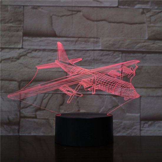 3D Led Lamp Met Gravering - RGB 7 Kleuren - Vliegtuig