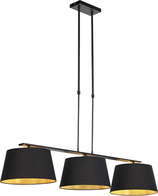 QAZQA combi - Moderne Hanglamp met kap voor boven de eettafel | in eetkamer - 3 lichts - L 1075 mm - Zwart - Woonkamer | Slaapkamer | Keuken