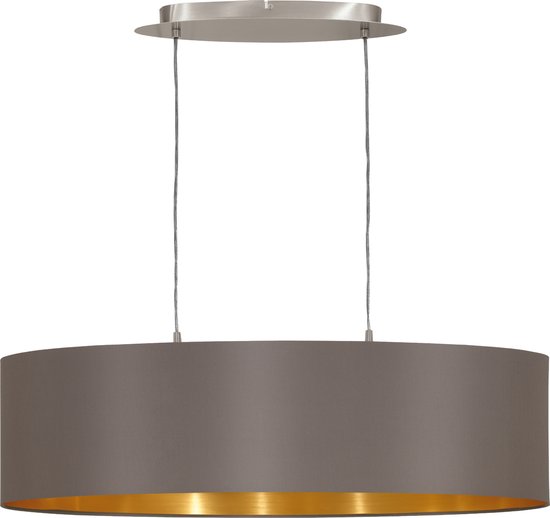 EGLO Maserlo - Hanglamp - 2 Lichts - Lengte 78cm - Stof - Grijs, Cappucino, Goud