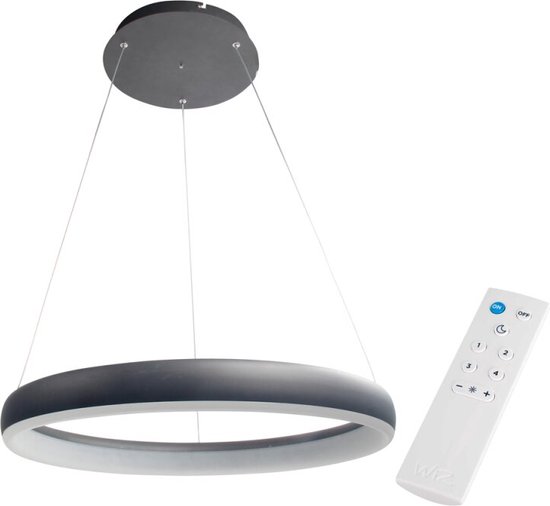 Smart LED Hanglamp ring 60 cm - Bedienbaar met afstandsbediening en app - White & Color - Zwart