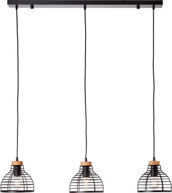 Brilliant Avia - Hanglamp - E27 max 3x40W - Zwart/Houtkleur