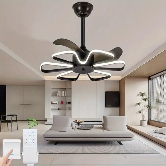LuxiLamps - 6 Bloem Ventilator Lamp - Moderne Plafondlamp Ventilator - Smart Lamp - 6 Standen - Zwart - Dimbaar - Plafondventilator - Verstelbaar - Hanglamp Ventilator