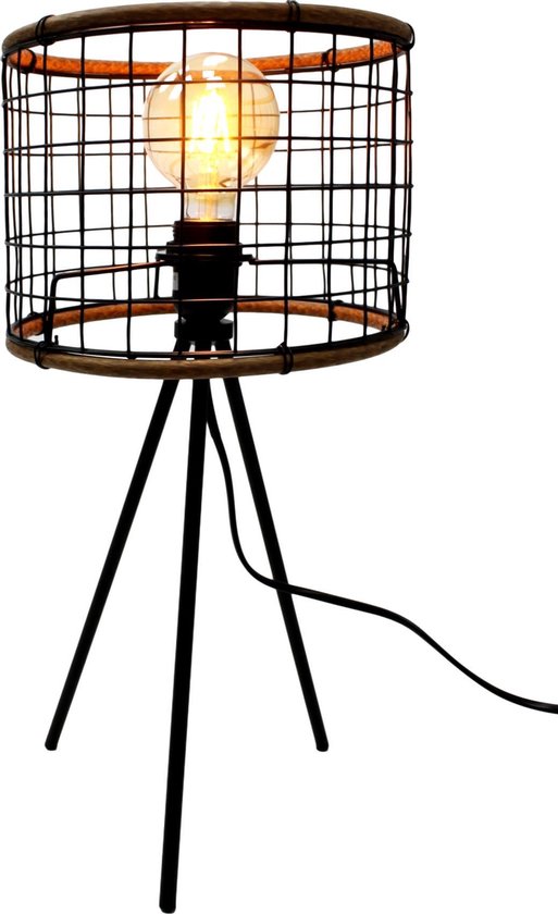 MaxxHome Tafellamp - Stalamp - 49 cm - E27 LED - 40 W - zwart frame - hout details