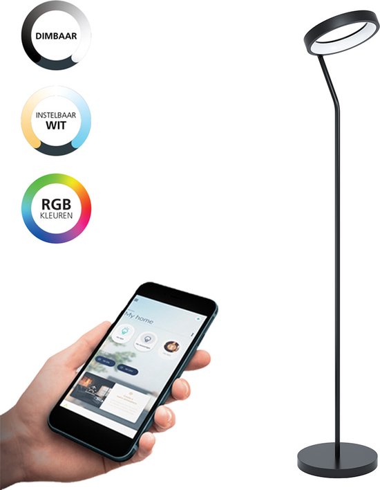 EGLO connect.z Marghera-Z Smart Vloerlamp - 169 cm - Zwart/Wit - Instelbaar RGB & wit licht - Dimbaar - Zigbee