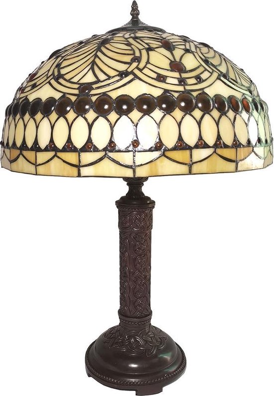 LumiLamp Tiffany Tafellamp Ø 46x62 cm Beige Glas Tiffany Bureaulamp