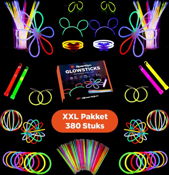 Sparklyn XXL Glow in the Dark Stick Set - 330st Glowsticks met accessoires - Breekstaafjes - Neon Party