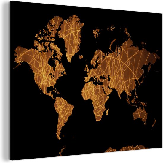 Wanddecoratie Metaal - Aluminium Schilderij Industrieel - Wereldkaart - Abstract - Bruin - 120x90 cm - Dibond - Foto op aluminium - Industriële muurdecoratie - Voor de woonkamer/slaapkamer