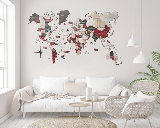 Houten Wereldkaart 3D - Urban - M (100 x 60 cm)