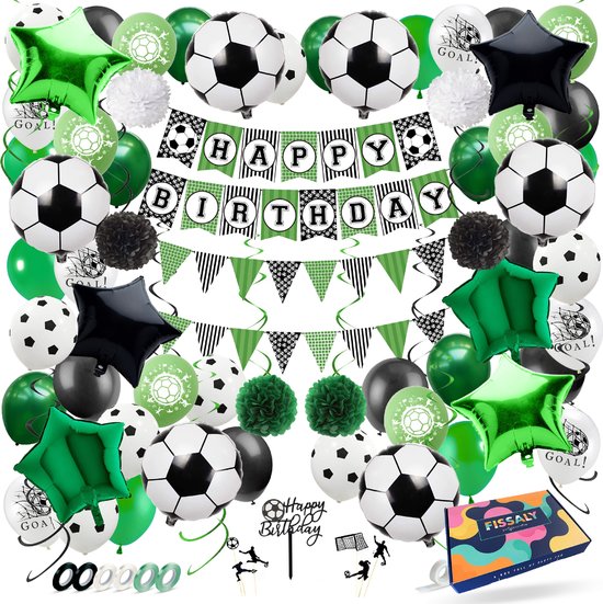 Fissaly® Voetbal Decoratie Versiering – Jongens & Meisjes Kinderfeestje Verjaardag – Feest Pakket incl. Ballonnen
