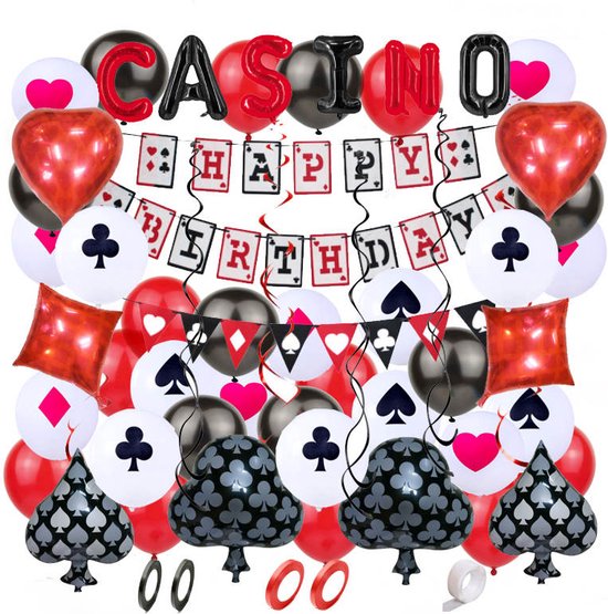 Joya Party® 66 Stuks Casino Feest Versiering Decoratie set | Thema Las Vegas | Poker Verjaardag Feest Versiering | Feestdecoratie