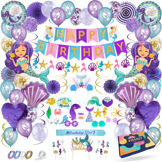 Fissaly® 83 Stuks Zeemeermin Verjaardag Versiering – Kinderfeestje Meisje Decoratie – Mermaid Feest pakket