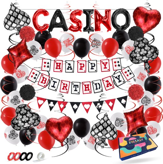 Fissaly® 66 Stuks Las Vegas Casino Decoratie set – Poker Verjaardag Feest Versiering – Feestdecoratie