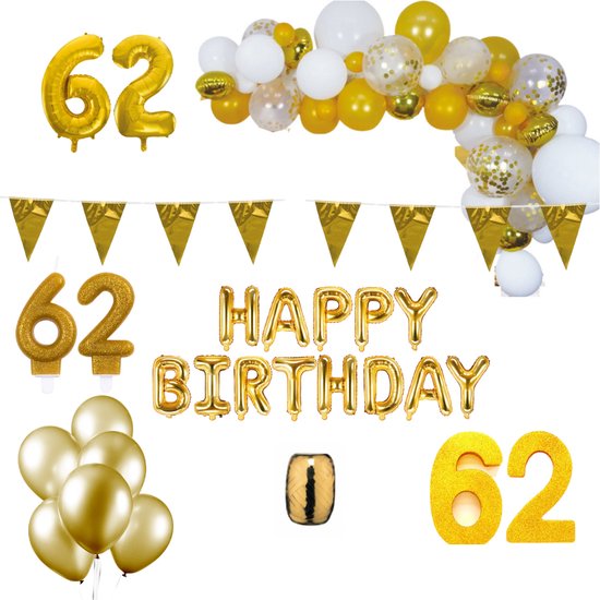 62 jaar Verjaardag Versiering Pakket Goud XL