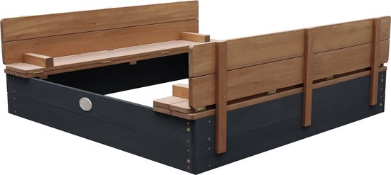AXI Ella XL Houten Zandbak in Antraciet/Bruin- Met Zitbankjes en Deksel - FSC hout - 120x120x20cm - Zandbak voor kinderen