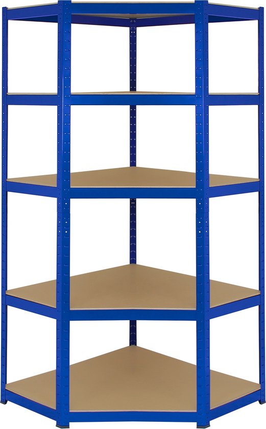 T-Rax Hoek Stellingkast - 90x45x180 cm - Blauw - 100% Boutloos - Draagkracht: 265 kg per plank - opbergrek metaal