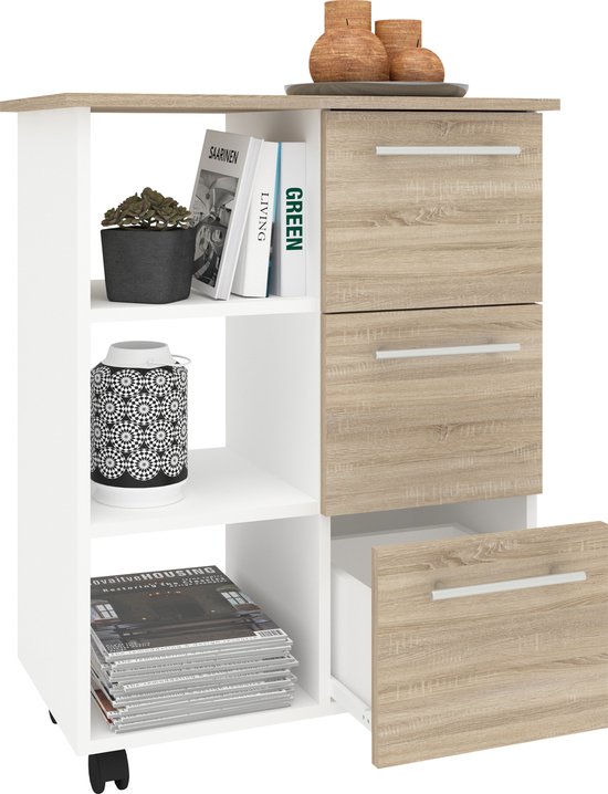 VCM Houten Keukenkarretje Serveerwagen Planken Rolbare Wielen Lade Esilo