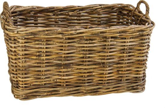 Rieten Opbergmand Rechthoek op wielen - Houtmand - Plantenmand