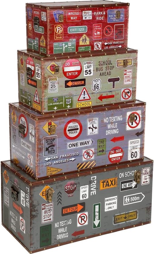 Vintage Hutkoffer/Reiskist/Opberkist - set van 4 zware kwaliteit - 78cm x 37cm x 37,5 cm