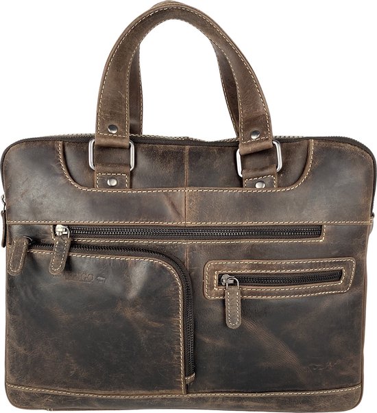 Laptoptas - Messenger Bag - 15.6 inch - Buffelleer - Leer - Donkerbruin - Arrigo - Tas